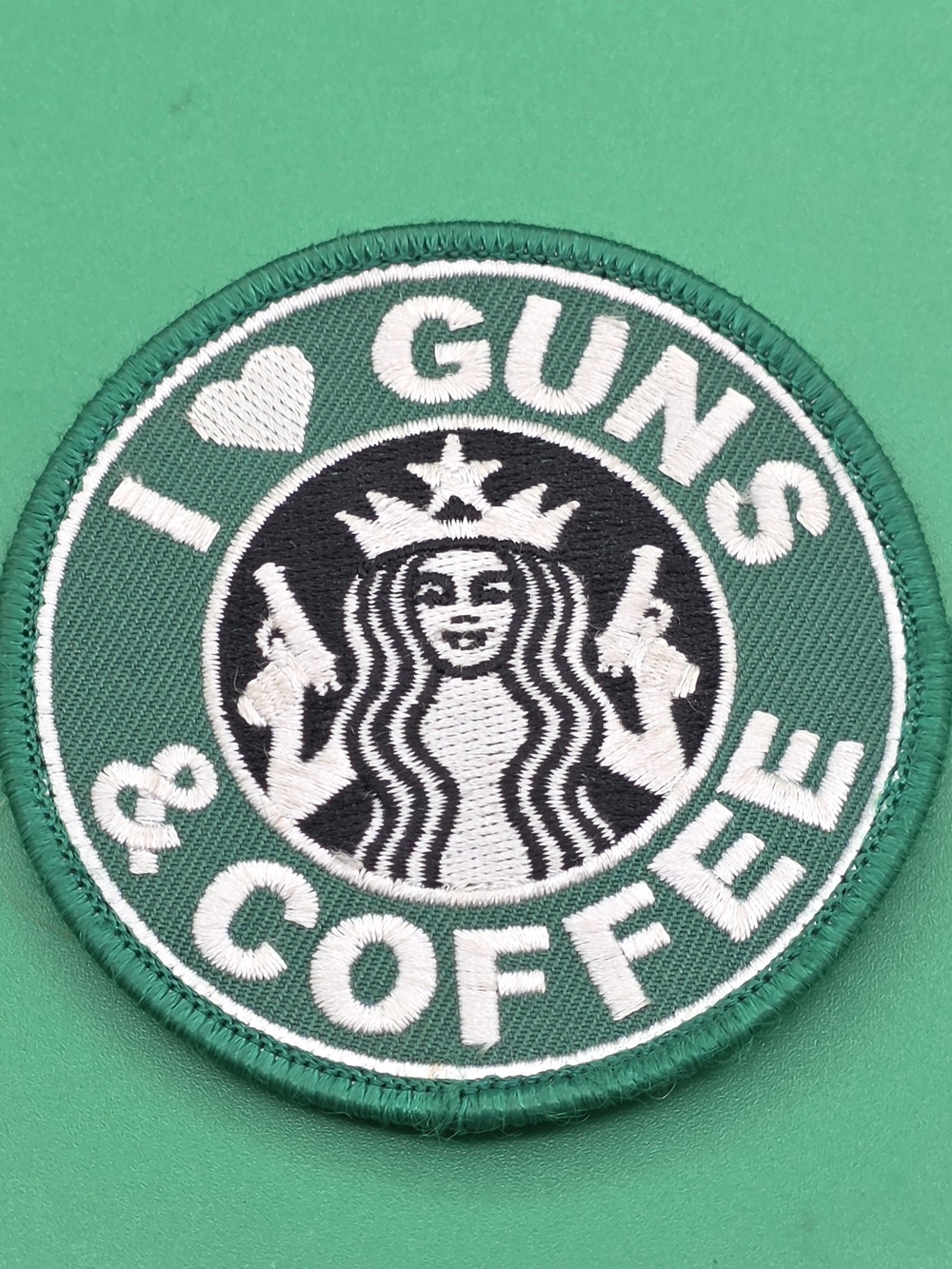 Green Embroidered 'I ♥ Guns & Coffee' Round Patch